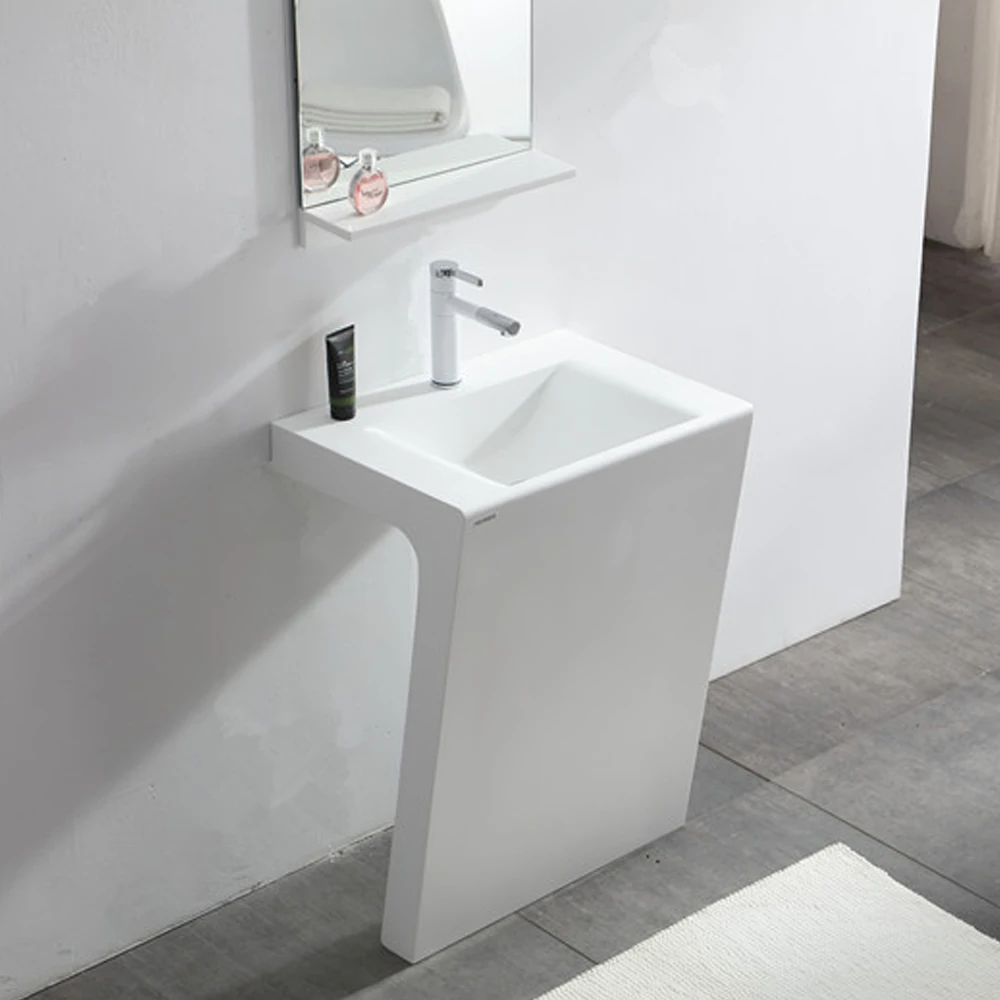 Modern design white color artificial stone acrylic solid surface floor standing bathroom wash basin