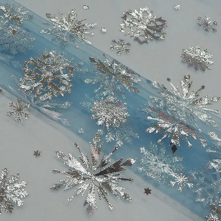 Factory in stock snowflake mesh bronzing stars organza fabric Frozen princess dress Halloween dress fabric