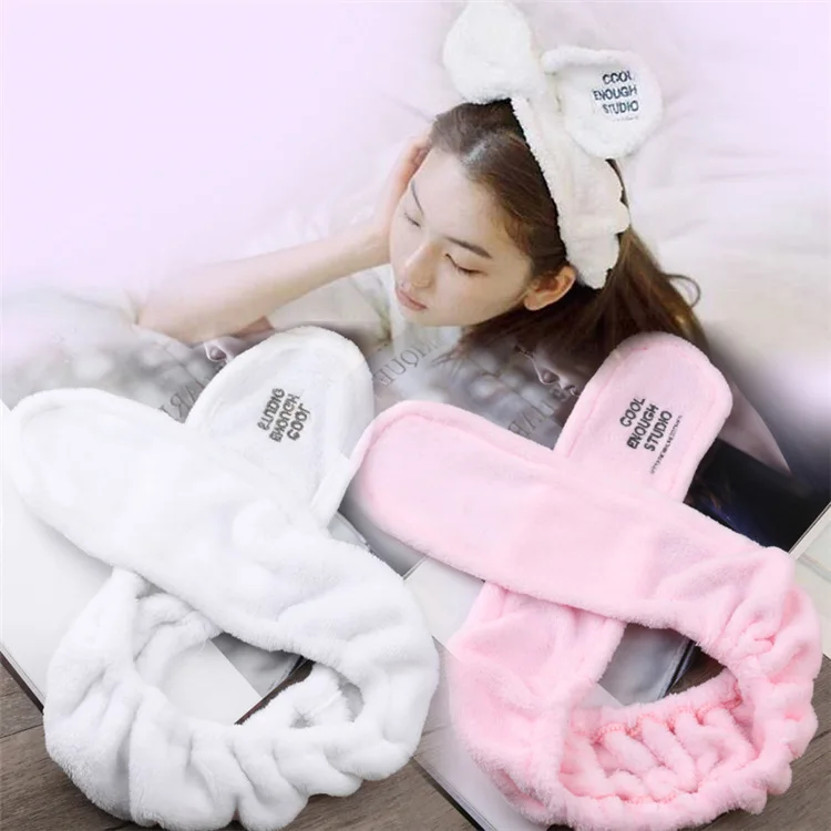 Прямая продажа с фабрики, бархатные повязки на голову в виде кролика, кролика, ушей, милые однотонные повязки для мытья макияжа