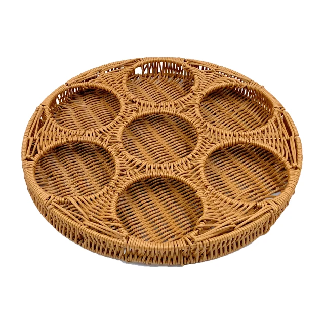 2021 New design Arabian Style Cestas De Plastico Round PP Plastic Rattan With Lid Storage Woven Tray Wicker Snack Fruit Tea Set