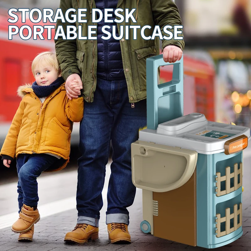 2 IN 1 Multi-function Pet Care Table Storage Suitcase Pet Wash Set Toys Educational Pretend Pet Kit for Children