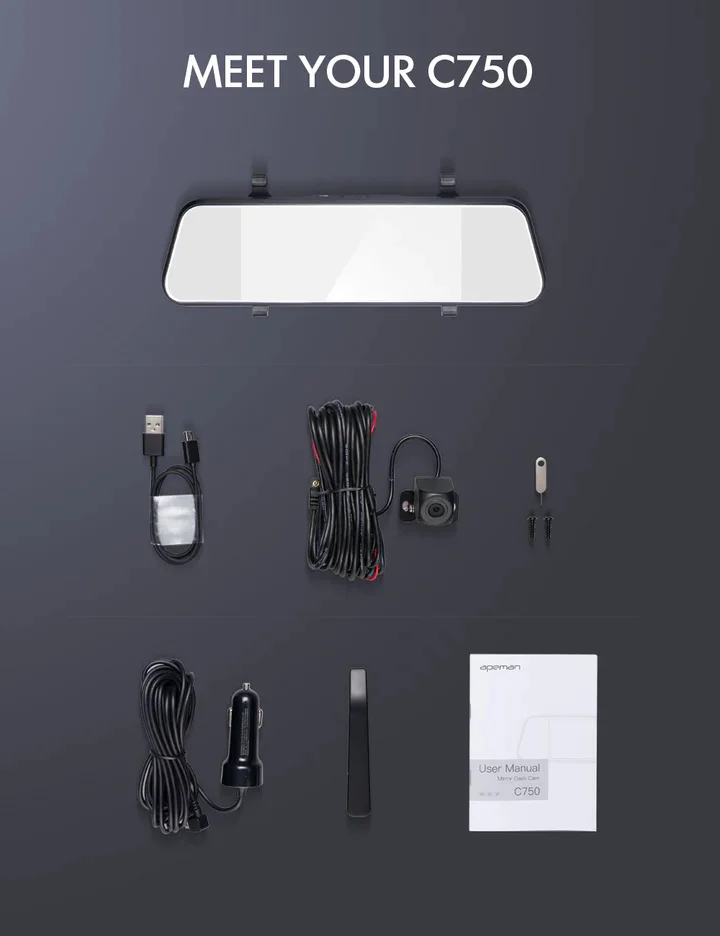 Rear View Mirror Camera Front and Rear Camera for Car 1080P Front and Rear View Dual Cameras Apeman Mirror Dash Cam