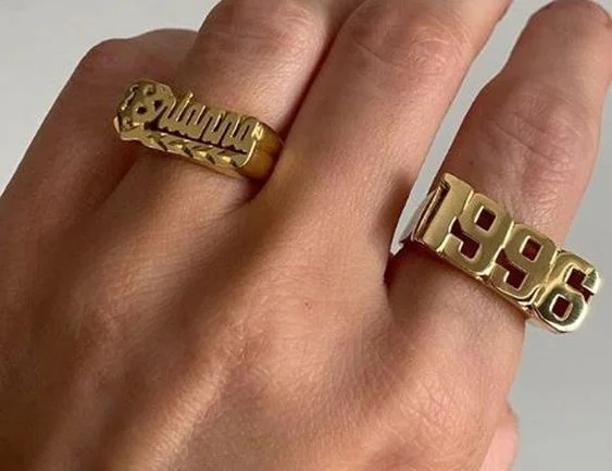Custom Stainless Steel Jewelry Men & Women Jewellery 18k Gold Plated Personalized Name Birth Year Ring Date Number Engrave Rings