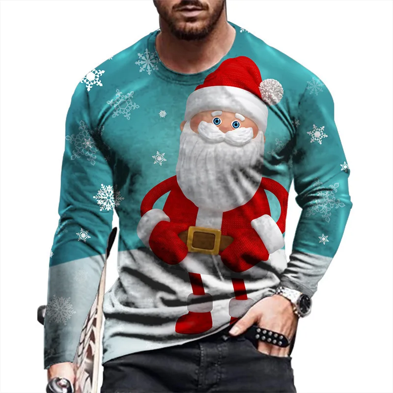 Europe and United States new Christmas men fall big yards long sleeve T-shirt collar set of 3d digital printing