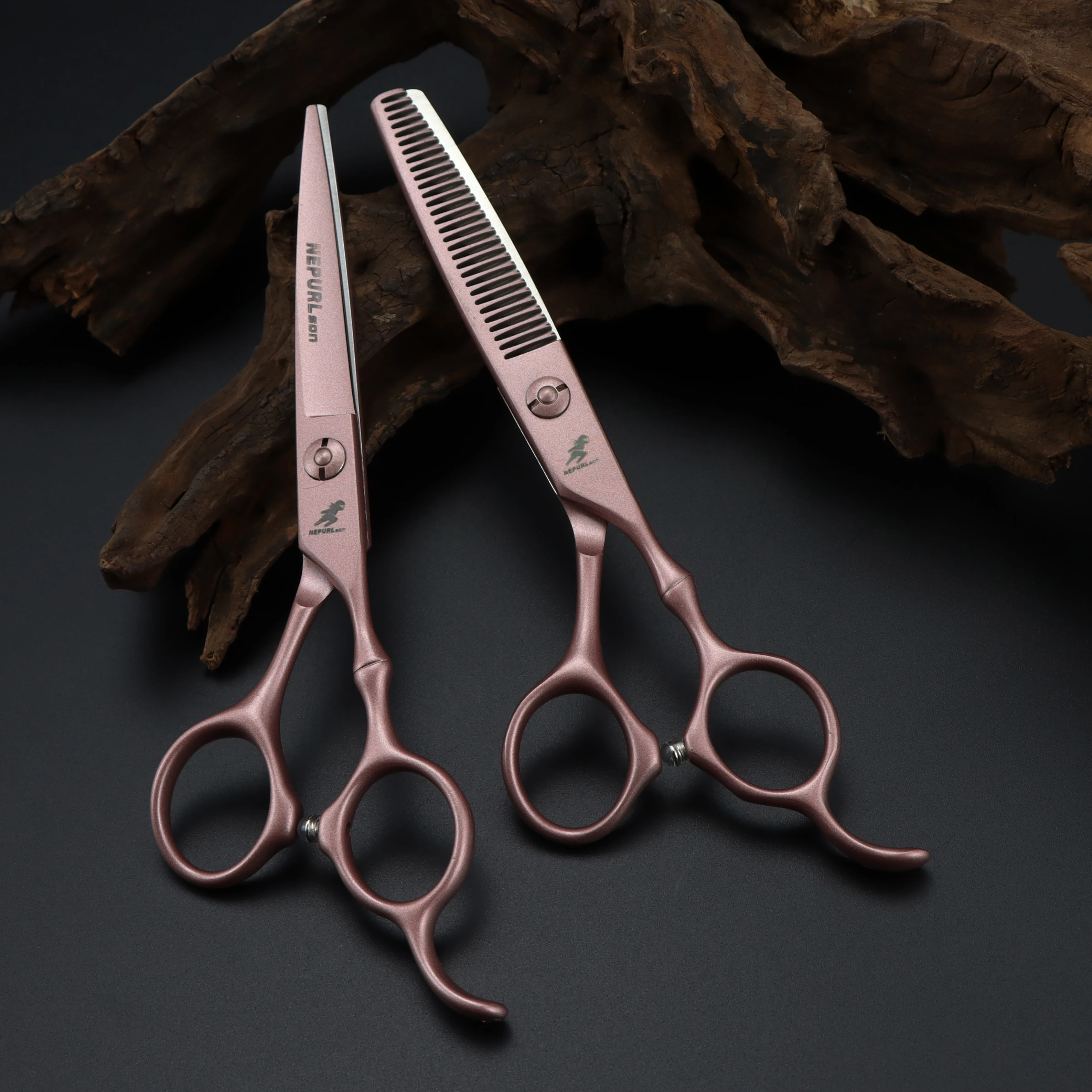 6.0 inch NEPURLson rose gold Bamboo handle  new fashion design beauty barber scissors flat scissors tooth Hair  scissors