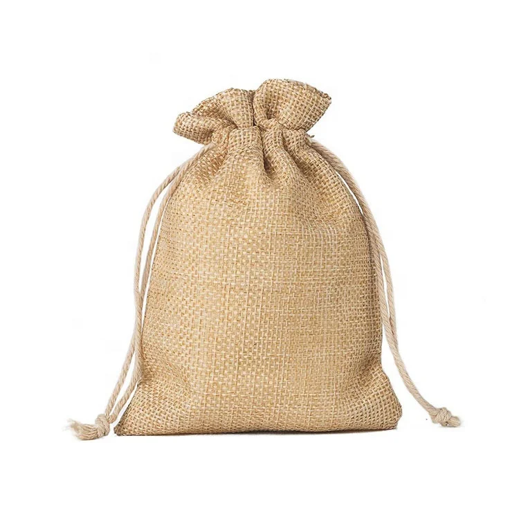 Wholesale portable reusable eco friendly small hemp jute drawstring bag