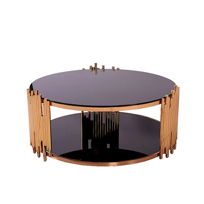 Luxury round living room black furniture marble glass coffee table italian style living room dining table