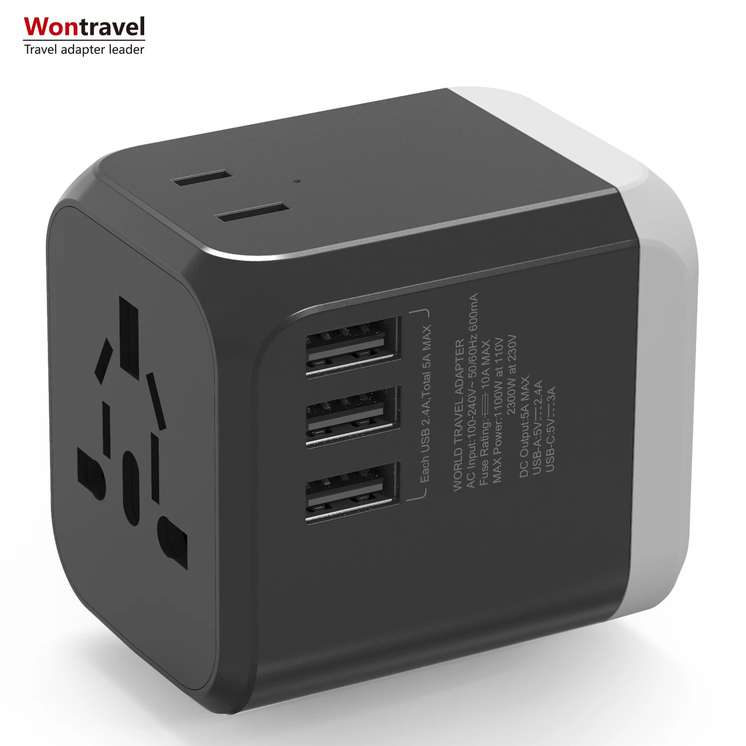 Universal quick charger dual AC socket multi plug adapter 5A usb travel charger