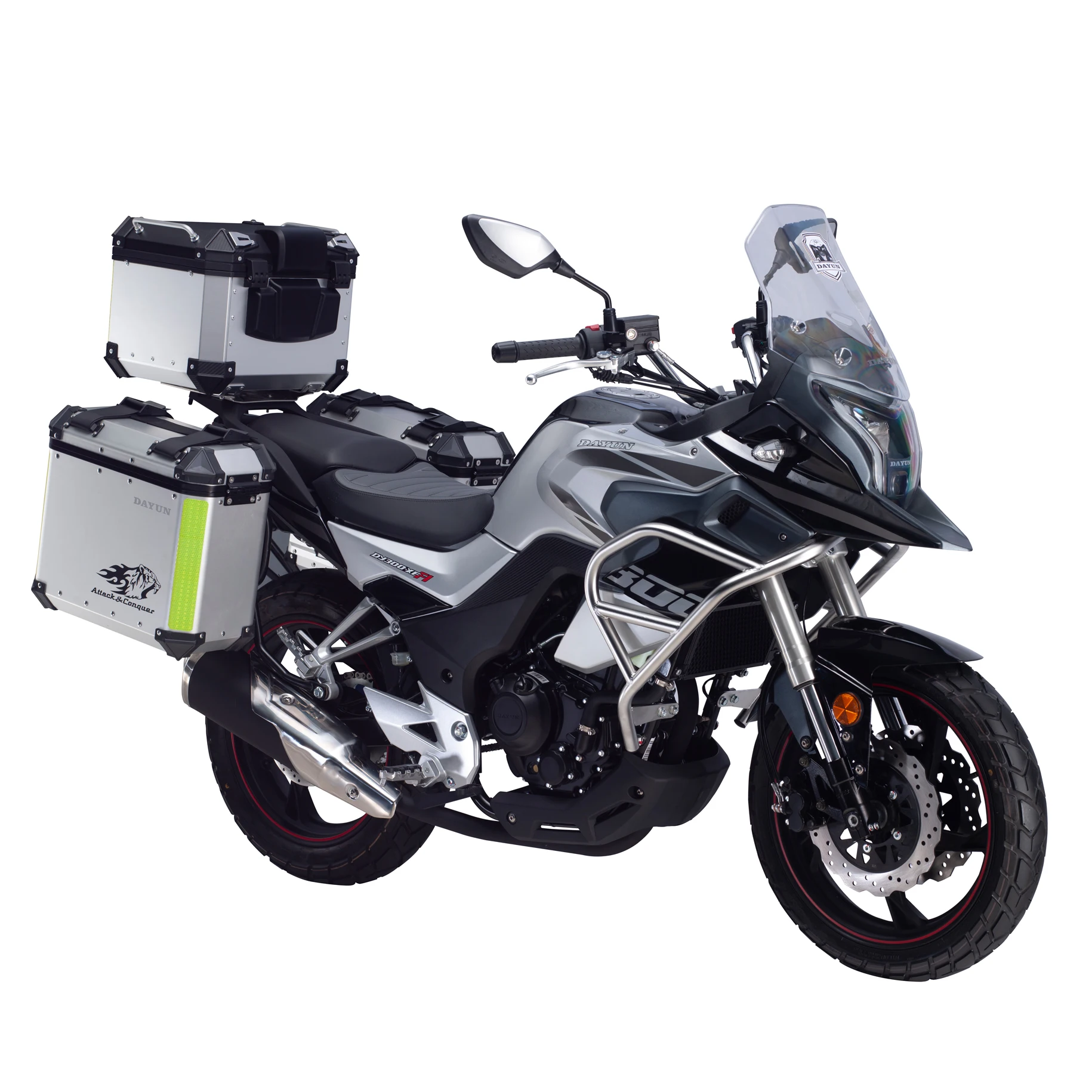 Travel motorcycle equipped with aluminum alloy side box and rear box