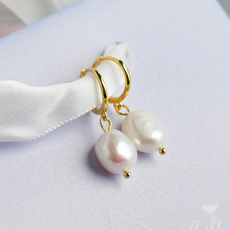 Natural freshwater pearl earring 925 sterling silver 18K pearl huggie drop earrings 2021