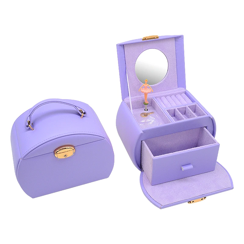 Luxury Purple Ballerina Leather Musical Box For Women Girls Jewelry Collection For Gift