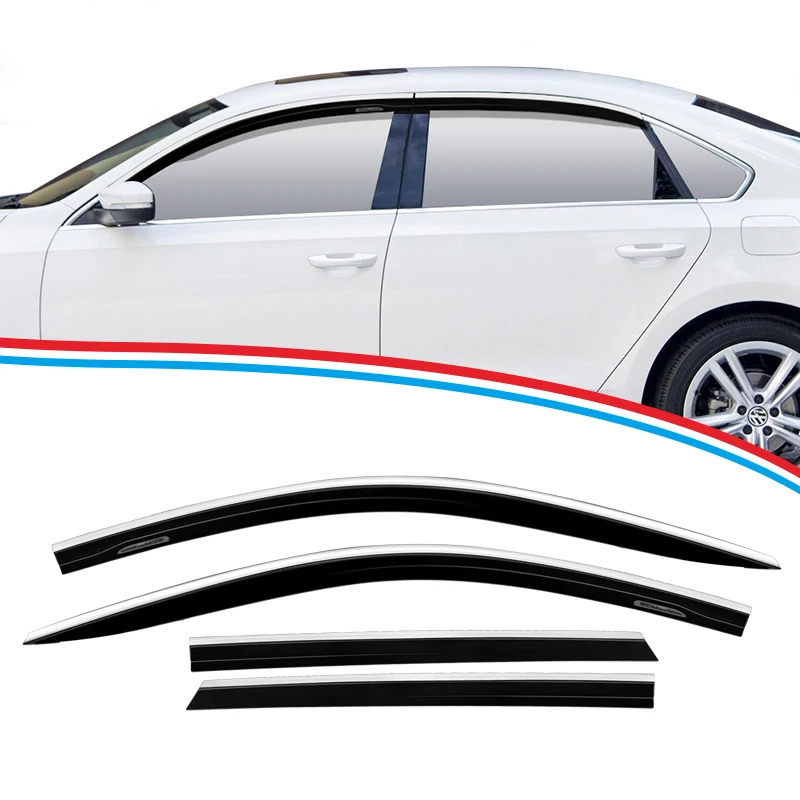 car accessories  chrome in channel window deflectors car door sun visor shield window visor wide kit for volkswagen passat b6