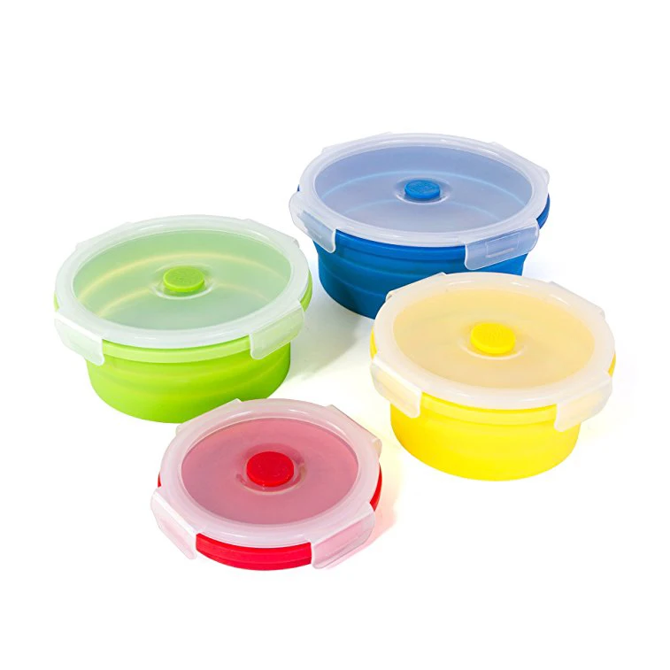 BPA FREE 4PCS Different Sizes Stackable Reusable Silicone Food Container Set