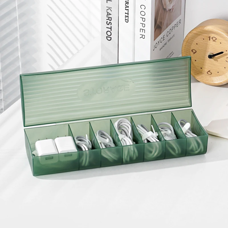7 grids arrangement desktop data mobile phone charger charging cable wire organizer storage box