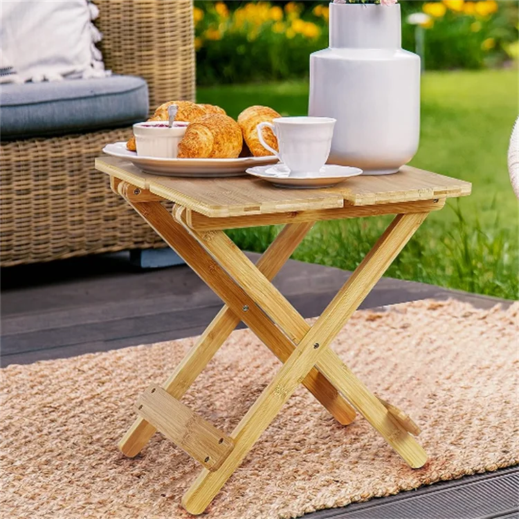 Rectangular Large Camping Table Foldable Snack Tray Table Bamboo Picnic Table For 1-4 Persons
