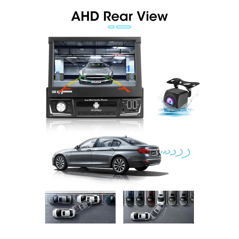 Jmance 7 inch Screen Retractable 1 Din Universal Car Radio 1024*600 Multimedia Playback DSP 48 EQ Player Video Music DVD Player