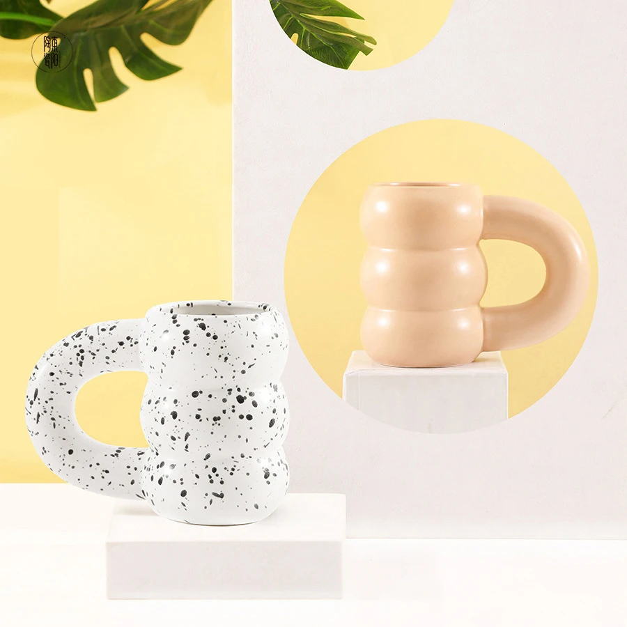 Nordic ins style creative design cartoon mug simple thick handle cup personality spray coffee cup