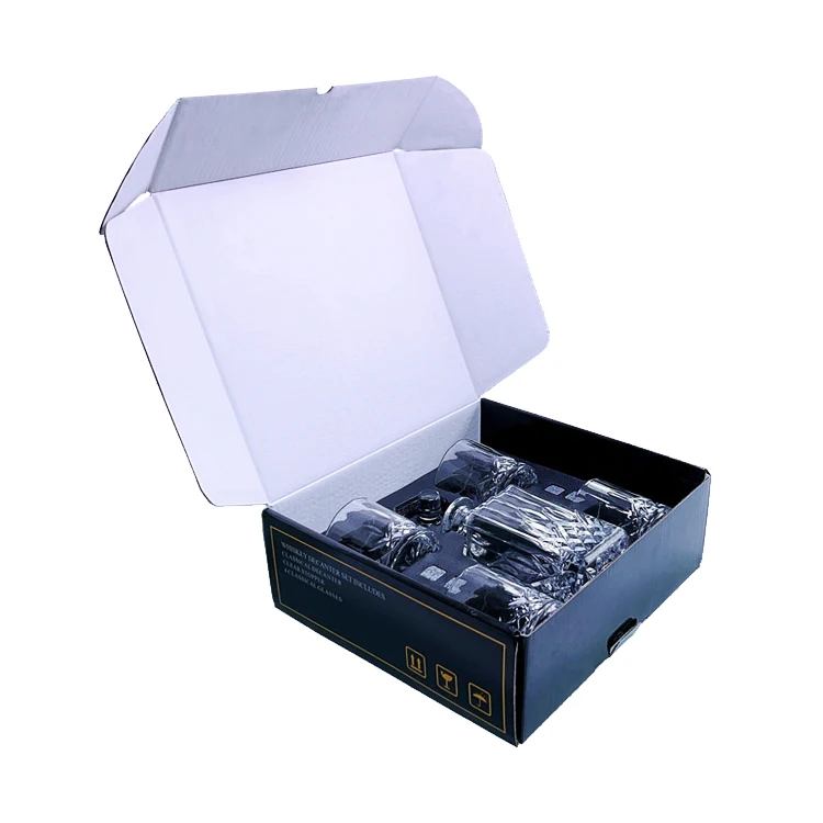 Custom Made Cheap Corrugated Liquor Set Packaging Boxes Champagne Whisky Red Wine Bottles Glass Paper Mailer Box