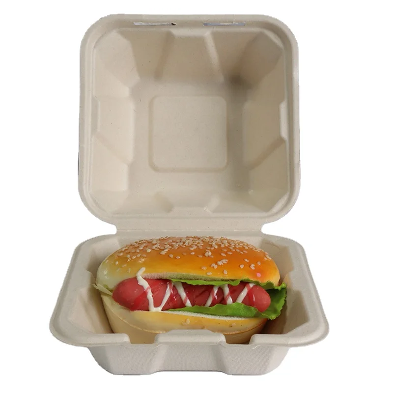 Promotional Large Sugarcane Burger Container Biodegradable Food Boxes Bagasse Takeout Food Container
