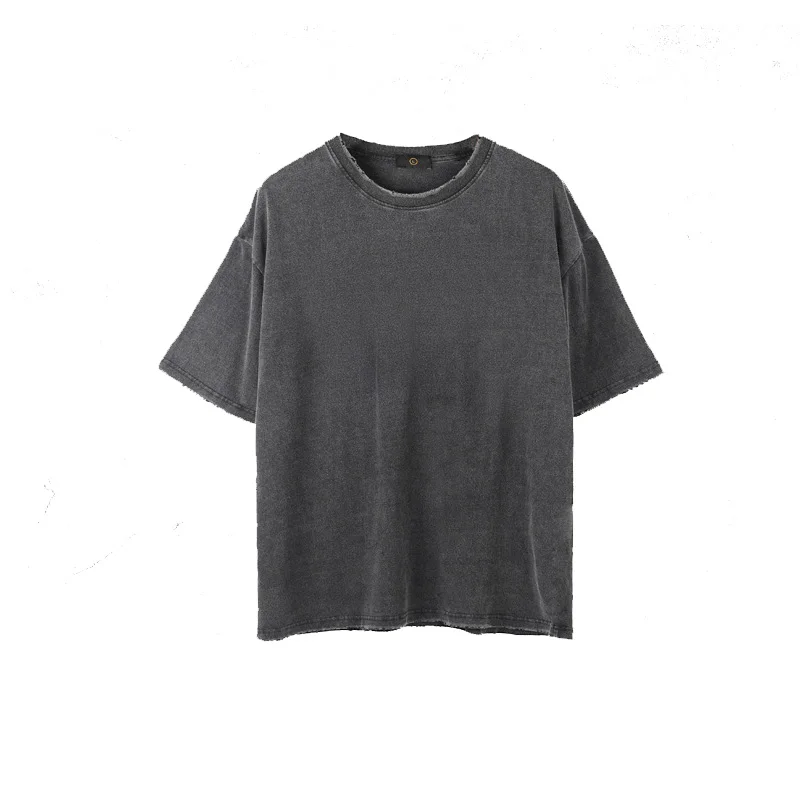 wholesale heavyweight blank mock neck t shirt short sleeve mens heavy oversized vintage washed t shirts cotton