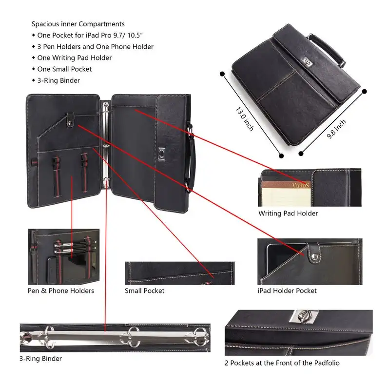 Custom Pu Leather Portfolio Conference A4 Size Office Portfolio