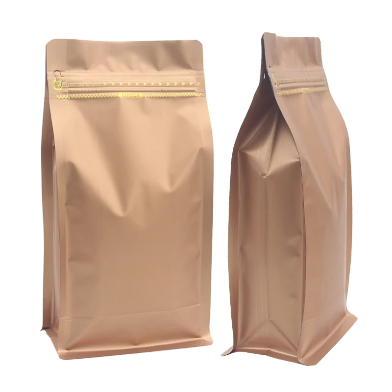 250g 500g wholesale food grade coffee snack aluminum laminated foil flat bottom golden pouch with zipper