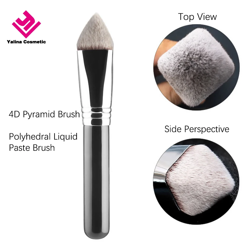 Yalina 2024 New 3D 4D Design Pyramid Type Multi Faceted Cream Foundation Brush Copper Tube Makeup Brushes