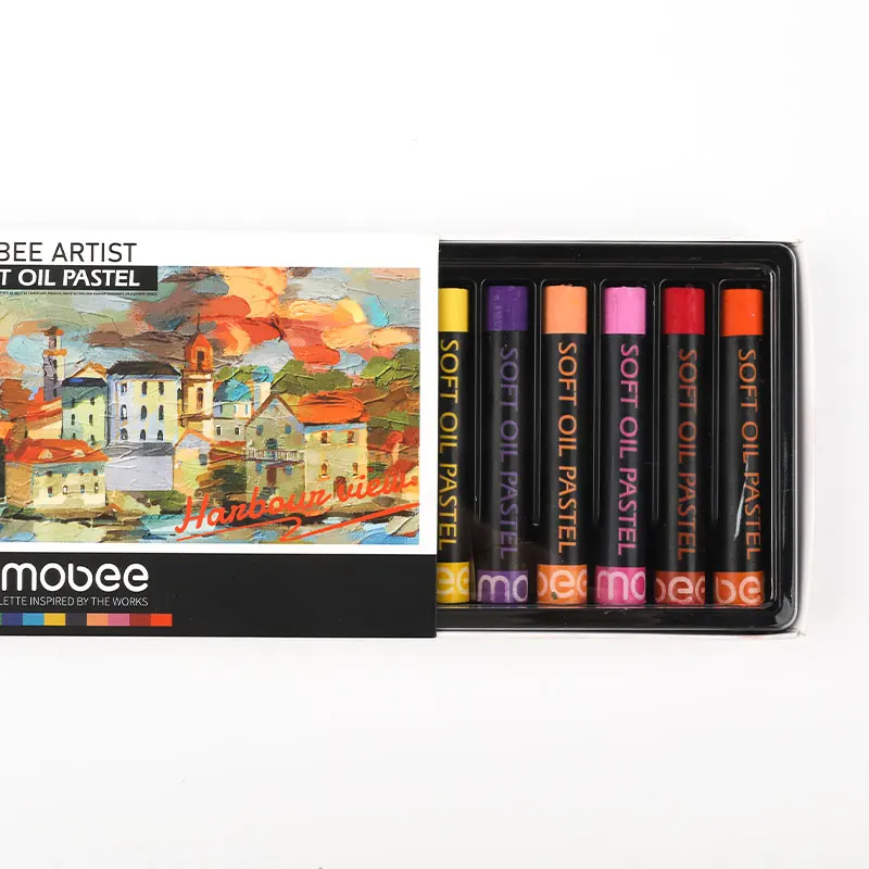 Mobee P-3408C Hot sales 12 assorted colors soft oil pastel set professional factory price drawing crayon set for painting