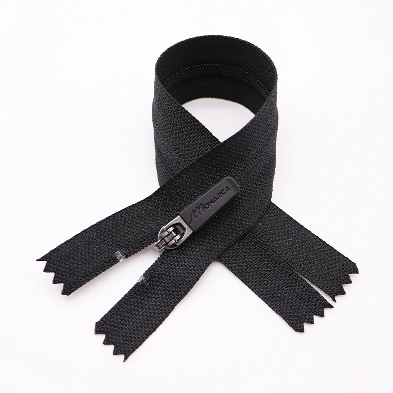 3# 5# Black invisible zipper nylon zip with rubber zipper puller for clothes