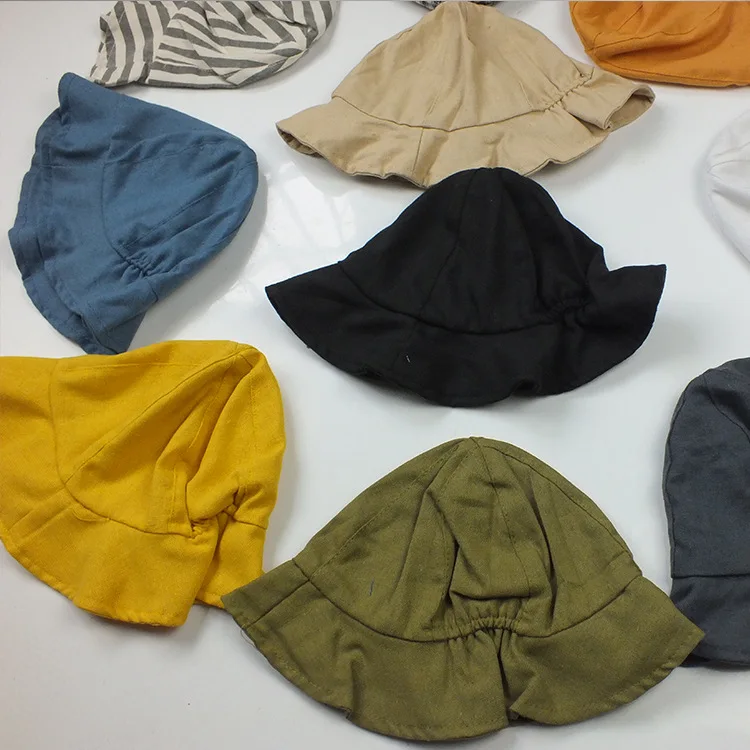 Linen Cotton Toddler Infant Summer Fishing Hats Floofy Sun Beach Bucket Hats