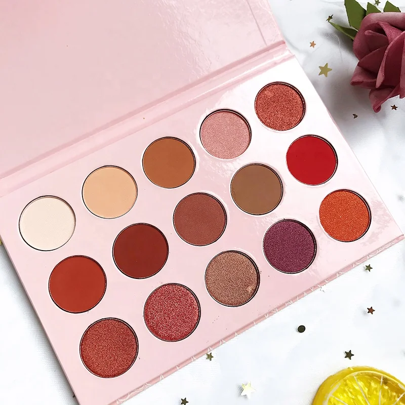 Best quality custom eyeshadow palette 15 colors talc free pink eyeshadow packaging