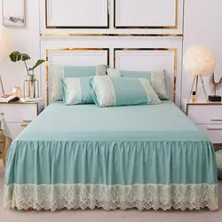 wholesale hotel wedding 100%Cotton luxury modern solid color Lace bed cover fitted skirt sheets 3pcs Bedding Bedspread sets