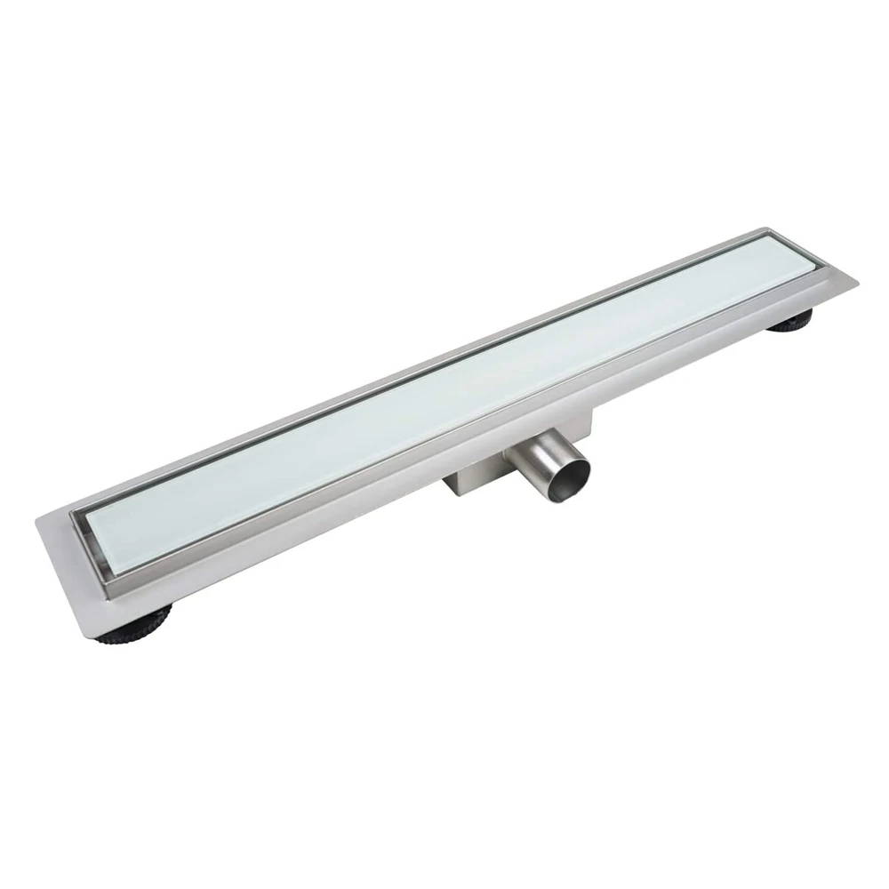 Douchegoot shower channel for bathroom horizontal outlet SS304 stainless steel white temper glass linear shower drain