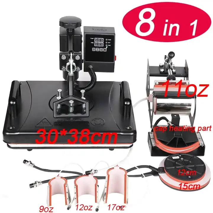 RubySub Combo 8 in 1 Heat Press Machine Mugs Cup T shirt Printing Machine T Shirt Sublimation Machine