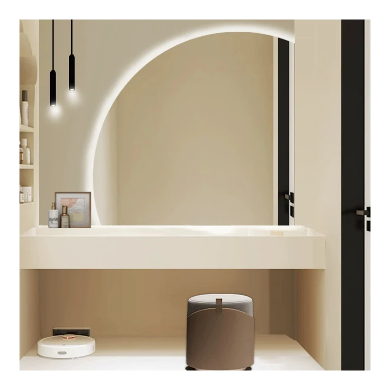Large Size Semi-circular Wall Mounted Cosmetic Mirror with Lights Frameless Bedroom Touch Control Smart Illuminated Mirror