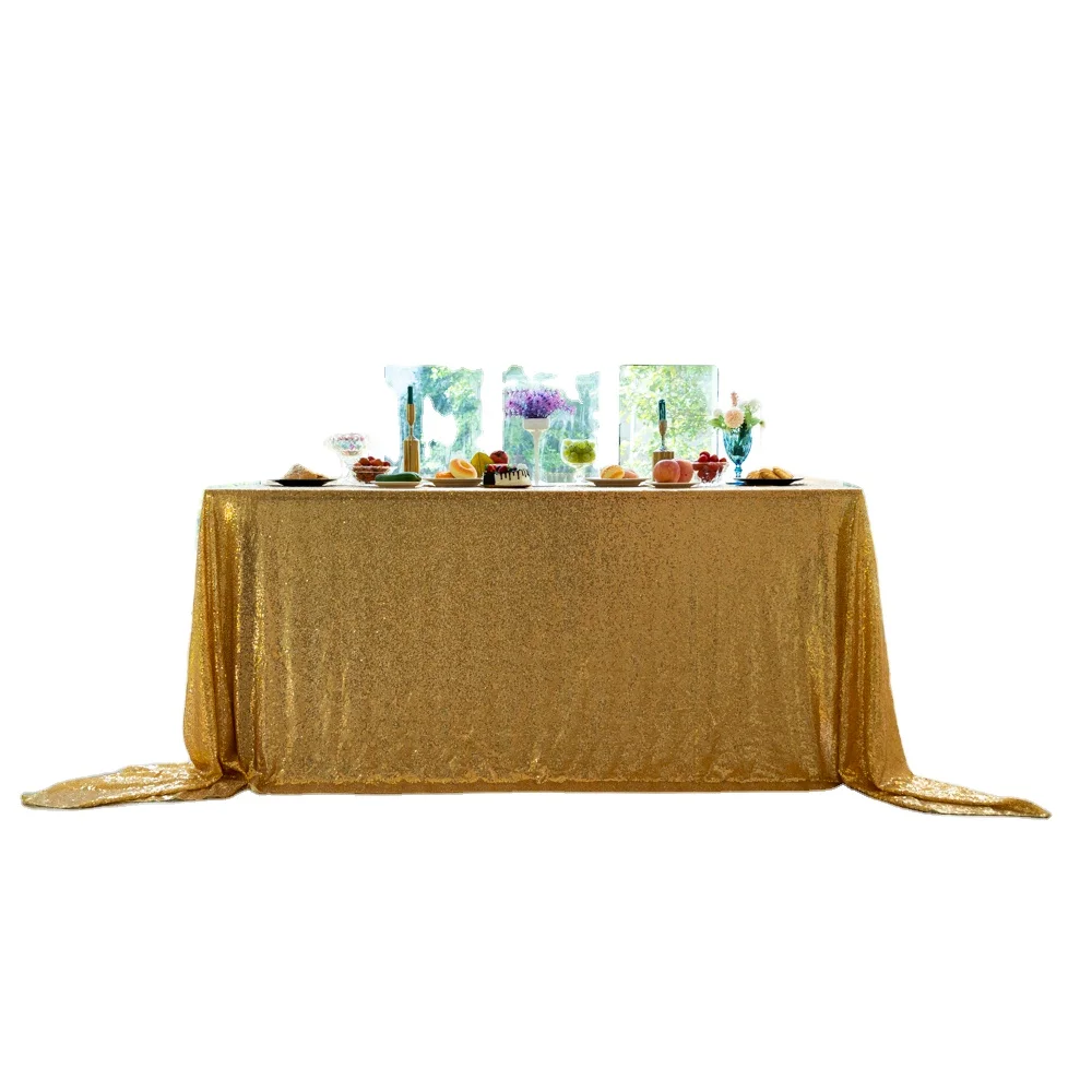 Lufu Fancy Birthday Party Event Banquet Decoration Gold Sequin Wedding Tablecloth Cheap Table Cloths Sequined tablecloth
