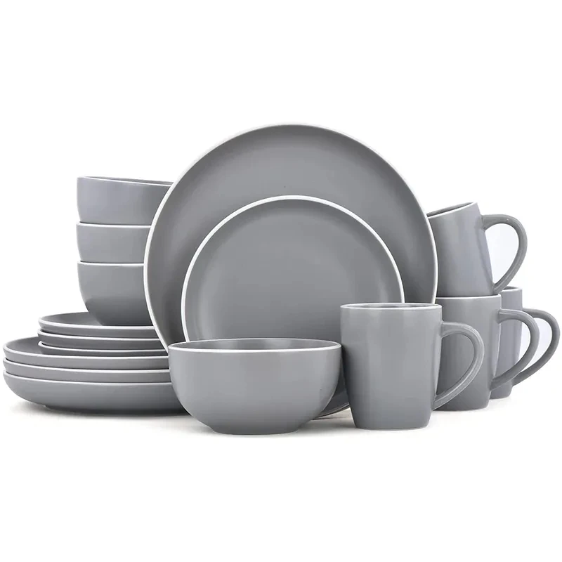 Hot Selling European and American Market Ceramic Tableware 16 Pieces Stoneware Matte Glazed Ceramic Tableware Set