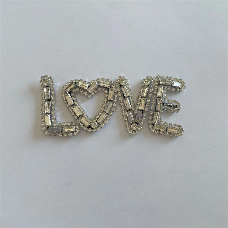 Customized iron on diamante love letter rhinestone patches