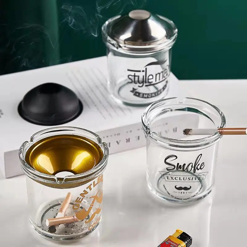 Custom Glass Tobacco Sublimation Smoking Cup Car Portable Handheld With Lid Windproof Cigar Ashtray