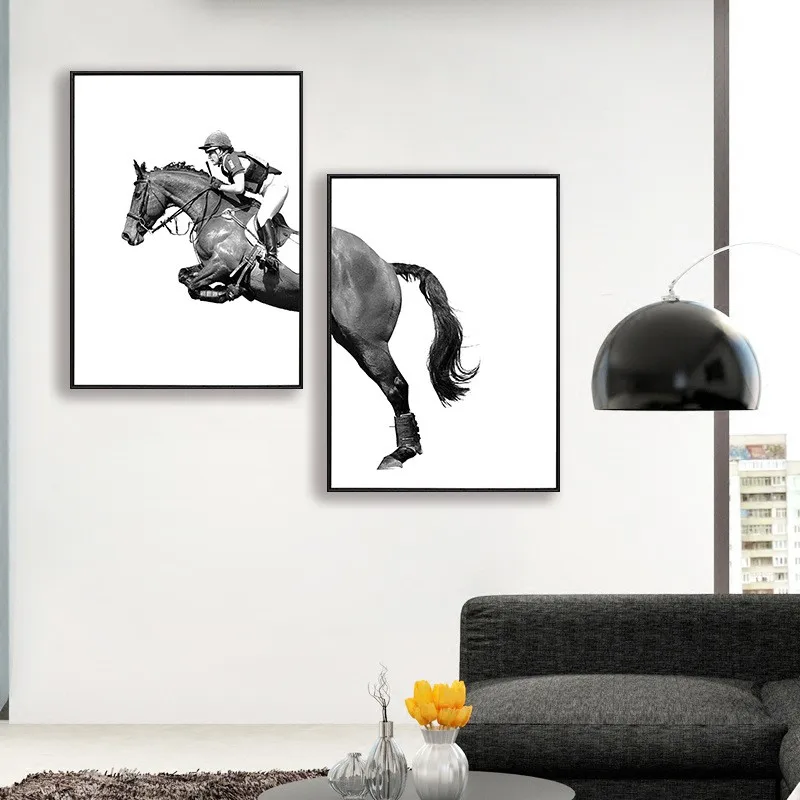 Black And White Knight And Horse Hotel Mural Decoration Corridor Combination Two Piece Wall Art Painting