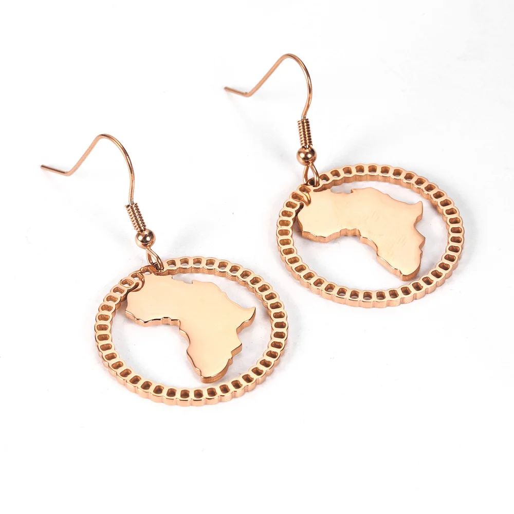  Wholesale Women Silver Rose Gold Black Earrings Round Map Shaped African Dangle