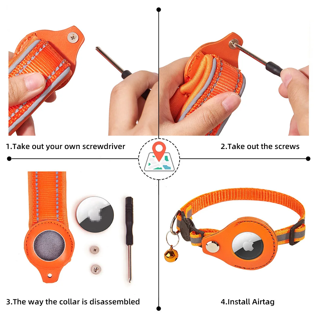 Reflective Pet Locator Collar for Airtag Pet Tracker Anti Lost Cat Collar Nylon Adjustable Outdoor Walking Accessories