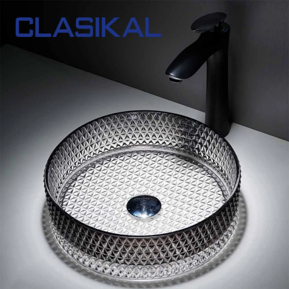 CLASIKAL Modern Bathroom Counter Round Used Mold Mop Drainer Glass Crystal Basin Wash Basin Black for Round Bucket 2 Years 12L