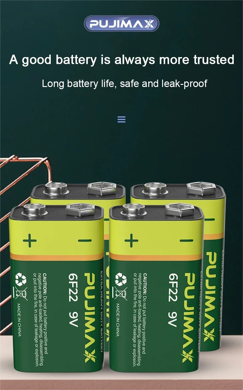 PUJIMAX Universal 10PCS 6F22 9V Battery Carbon Battery Pack Safe Durable Environmentally Single Use Batteries For Water Heaters