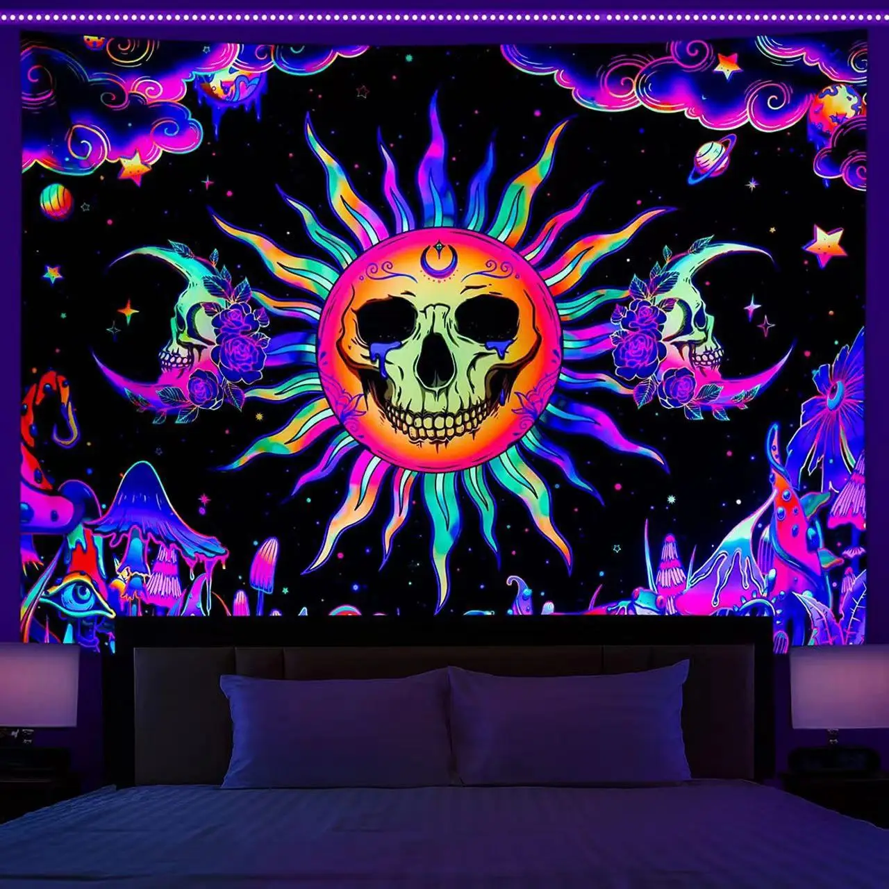 Luxury Home Decor Custom Printed Tapestri UV Light Psychedelic Glowing Trippy Tapestries
