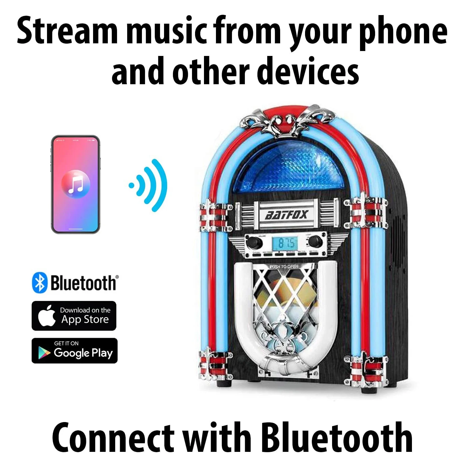 BATFOX 2022 Large Size Custom Vinyl Record FM Radio CD Player Player Phonograph Jukebox Machine Lp Player Retro Jukebox