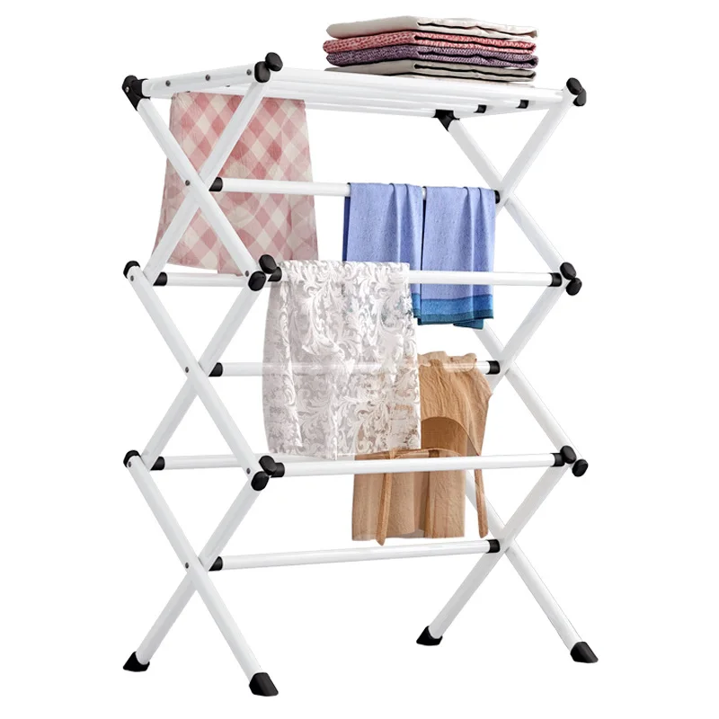 Hot selling tentedero plegable stainless steel folding storage rack clothes hangers white laundry drying rack