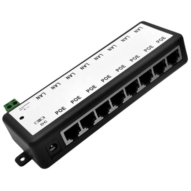 8 Ports POE Injector Power Supply Module Box 12-48V Wireless AP Bridge 8 Interfaces Passive Adapter for POE Camera CCTV Network