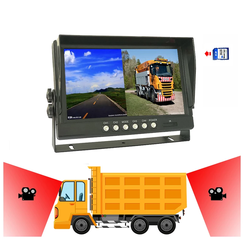 2CH Wide View Angle Waterproof Camera and Monitor Video Recorder 9V-36V 9-inch LCD Monitor For Bus Truck