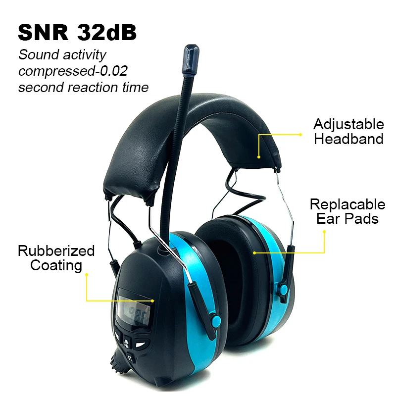 GS181M Adult Hearing Protection Filters Noise Cancelling Ear Muffs Defender Electronic Soundproof Earmuffs with Dab Radio